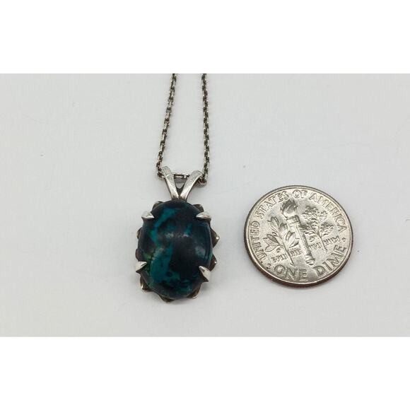 925 Sterling Silver Chrysocolla Cabochon Pendant Necklace 16” Throat Chakra - Picture 7 of 8